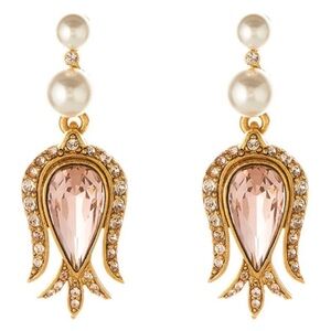Oscar de la Renta Tulip Crystal Pearl Drop Earrings